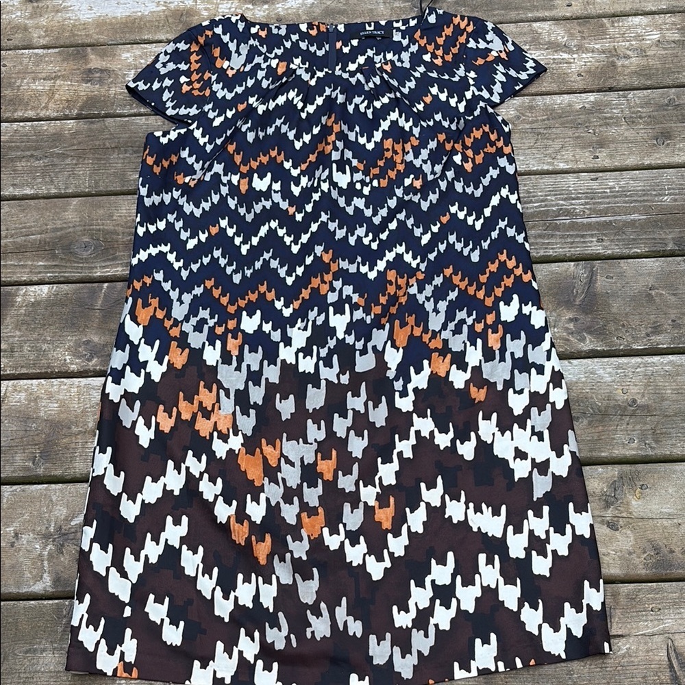 Ellen Tracy Navy and Orange Patterned Dress size 14